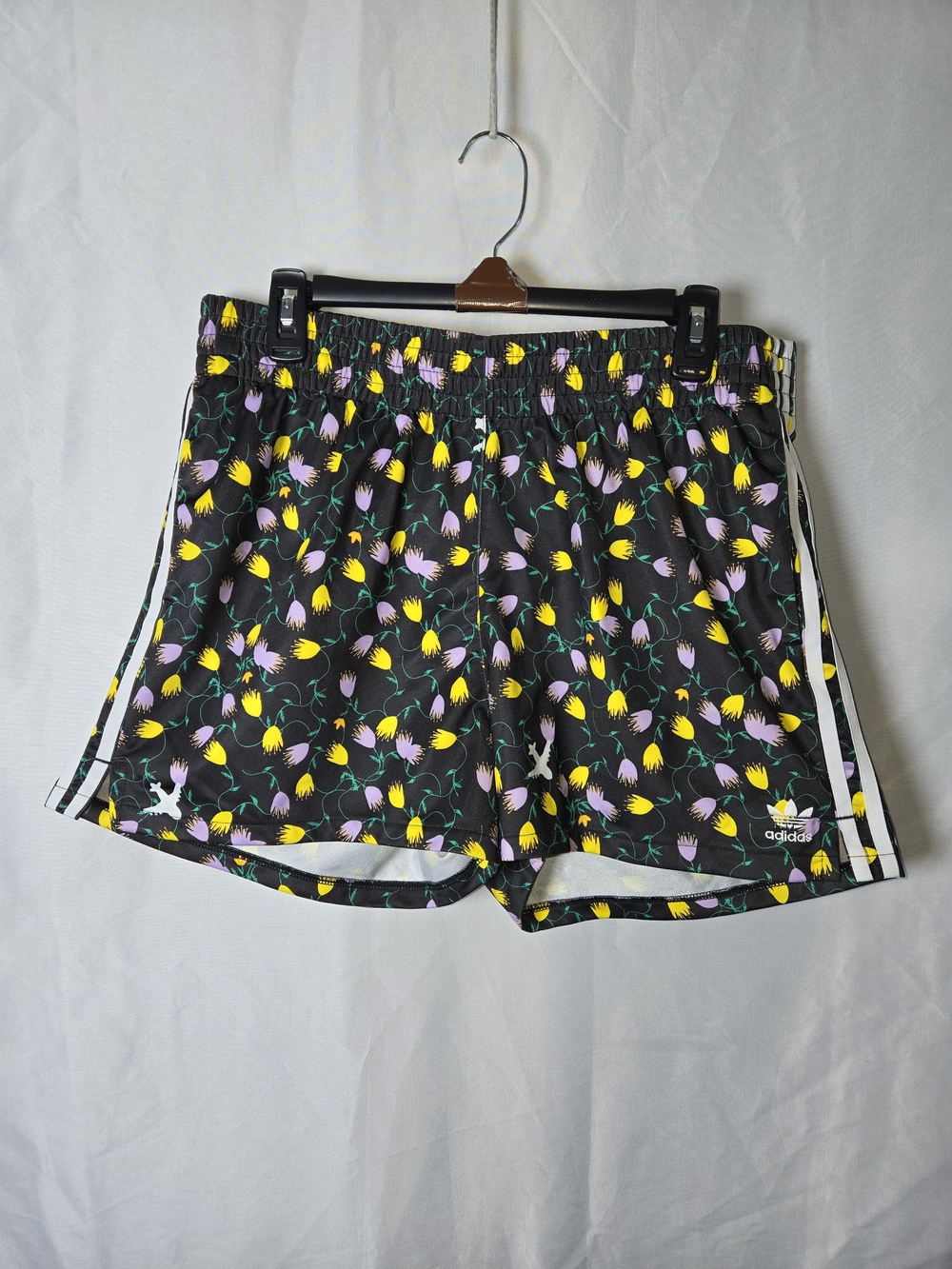 adidas Black Athletic Shorts with Yellow & Lavender Floral Print